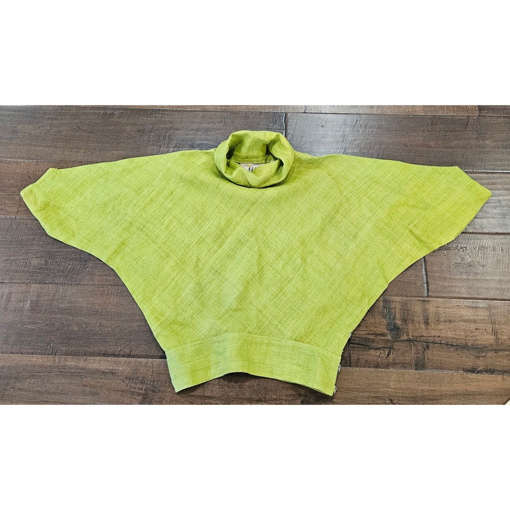 RARE Boho Dancing Ladies Lime Green 100% Hemp Cowl Neck Coin Buttons M - Picture 13 of 13